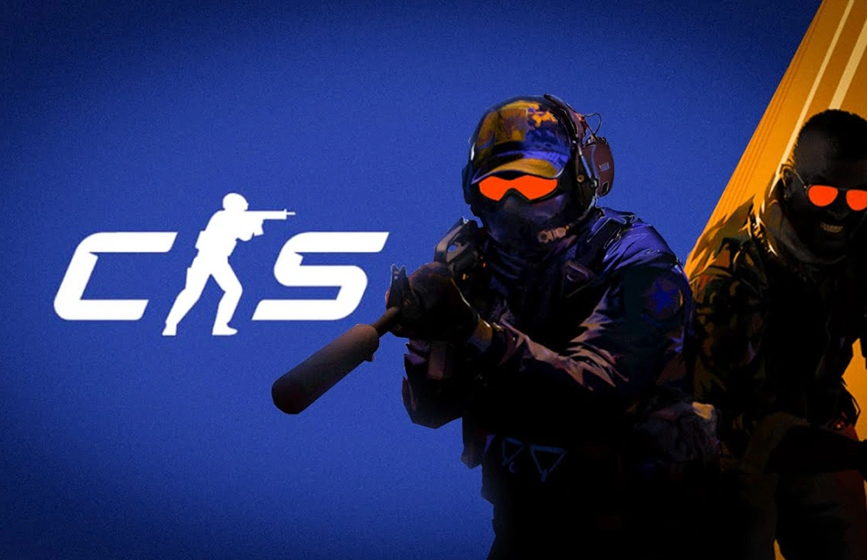 Special forces uit Counter-Strike met wapens tegen een blauwe achtergrond