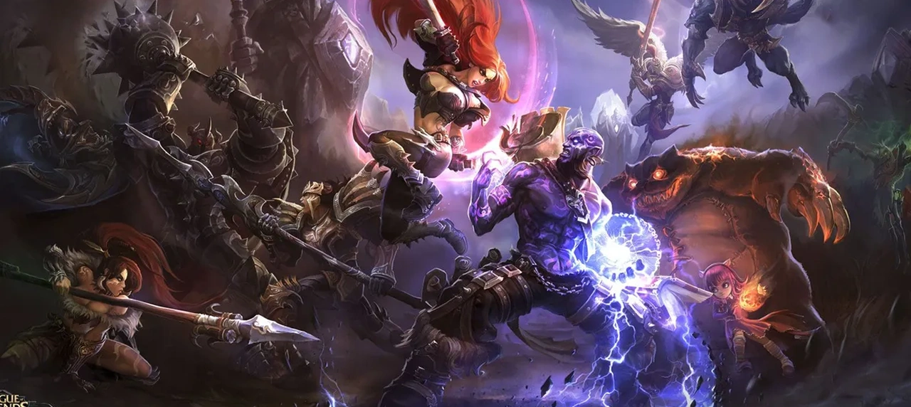 De personages uit League of Legends strijden in een dynamisch fantasiegevecht met magie en wapens