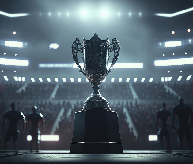 De trofee op het podium van een esports-toernooi voor het publiek