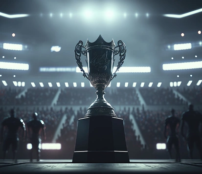 De trofee op het podium van een esports-toernooi voor het publiek